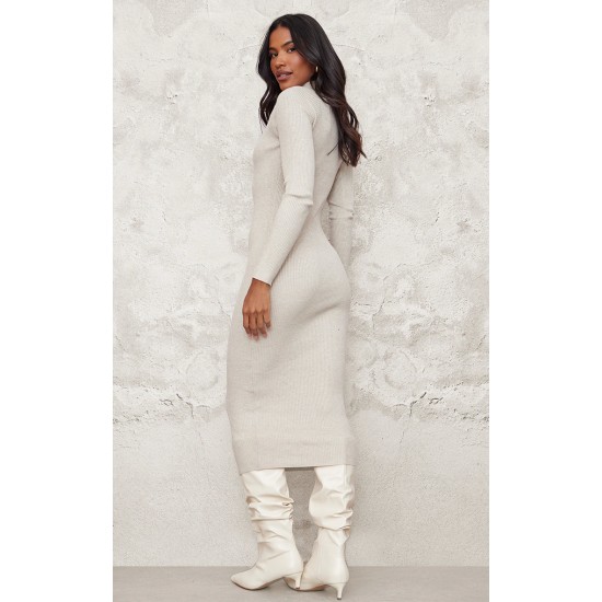 Stone Turtle Neck Knitted Bodycon Maxi Dress Stone Turtle Neck Knitted Bodycon Maxi Dress