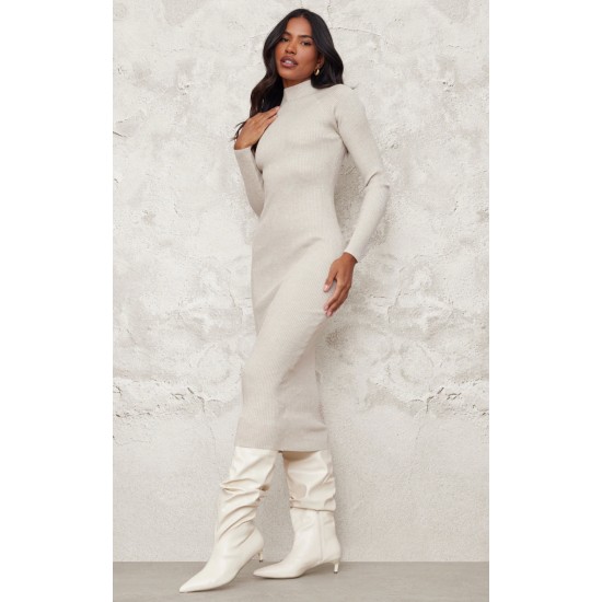 Stone Turtle Neck Knitted Bodycon Maxi Dress Stone Turtle Neck Knitted Bodycon Maxi Dress