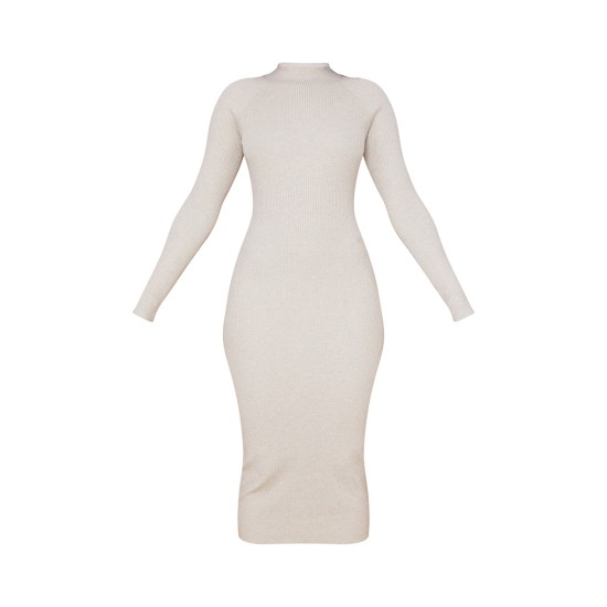 Stone Turtle Neck Knitted Bodycon Maxi Dress Stone Turtle Neck Knitted Bodycon Maxi Dress
