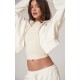 PRETTYLITTLETHING Cream Premium Print Zip Front Hoodie PRETTYLITTLETHING Cream Premium Print Zip Front Hoodie