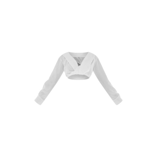 White Satin Bardot Twist Front Crop Blouse White Satin Bardot Twist Front Crop Blouse