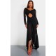 Black Mesh Long Sleeve Frill Detail Cut Out Maxi Dress Black Mesh Long Sleeve Frill Detail Cut Out Maxi Dress
