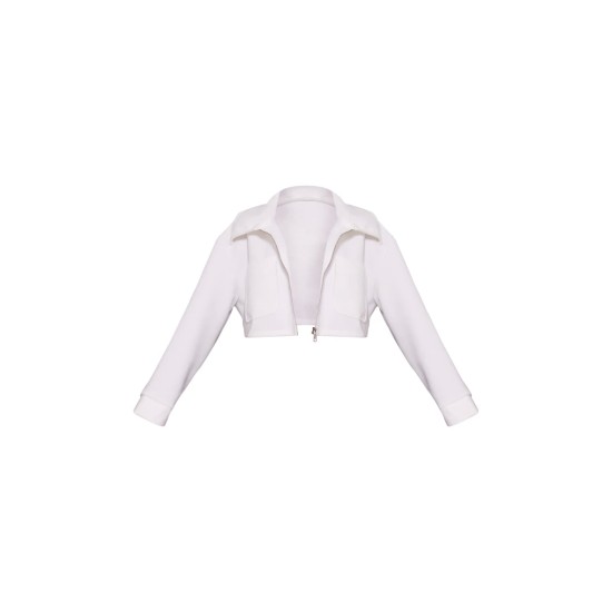 Cream Wool Look Pocket Detail Cropped Jacket Cream Wool Look Pocket Detail Cropped Jacket