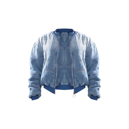 Vintage Mid Wash Quilted Oversized Denim Bomber Jacket Vintage Mid Wash Quilted Oversized Denim Bomber Jacket