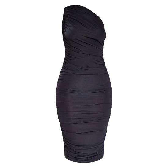 Petite Black Slinky Ruched One Shoulder Longline Midi Dr Petite Black Slinky Ruched One Shoulder Longline Midi Dr