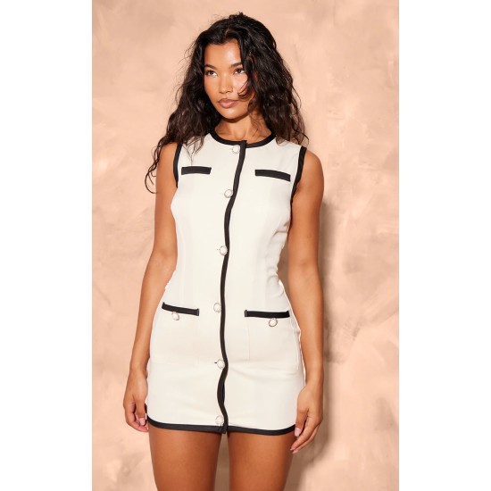 Cream Contrast Detail Pearl Button Woven Romper Cream Contrast Detail Pearl Button Woven Romper