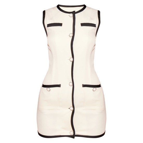 Cream Contrast Detail Pearl Button Woven Romper Cream Contrast Detail Pearl Button Woven Romper