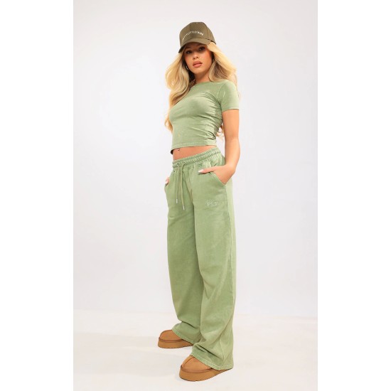 Olive Washed Oversized Low Rise Wide Leg Sweatpants Olive Washed Oversized Low Rise Wide Leg Sweatpants