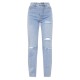 PRETTYLITTLETHING Light Blue Wash Ripped Long Leg Straight Jeans PRETTYLITTLETHING Light Blue Wash Ripped Long Leg Straight Jeans