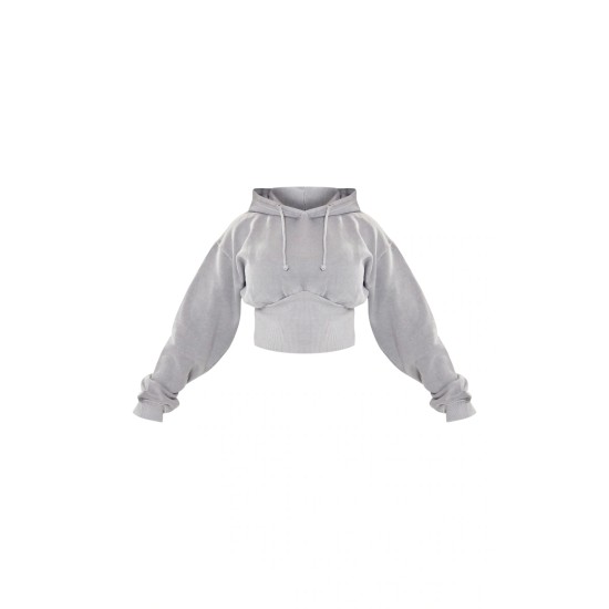 Shape Light Grey Sweat Cropped Shirred Waist Hoodie Shape Light Grey Sweat Cropped Shirred Waist Hoodie