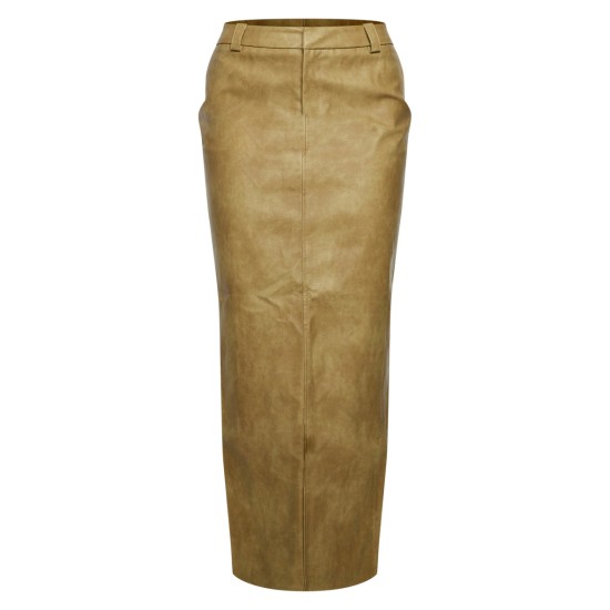Premium Olive Washed Faux Leather Maxi Skirt Premium Olive Washed Faux Leather Maxi Skirt