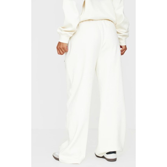 Cream Contrast Embroidered Saint Louis Low Rise Wide Leg Sweatpants Cream Contrast Embroidered Saint Louis Low Rise Wide Leg Sweatpants
