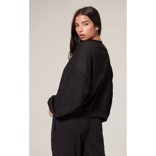 PRETTYLITTLETHING Black Boxy Embroidered Sweatshirt PRETTYLITTLETHING Black Boxy Embroidered Sweatshirt