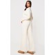 Cream Knitted Polo Neck Sweater And Wide Leg Pants Set Cream Knitted Polo Neck Sweater And Wide Leg Pants Set
