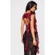 Red Devore Boatneck Ruffle Detail Backless Long Top Red Devore Boatneck Ruffle Detail Backless Long Top