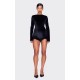 Black Velvet Long Sleeve Feather Trim Romper Black Velvet Long Sleeve Feather Trim Romper
