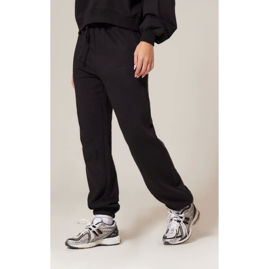 PRETTYLITTLETHING Black Oversized Embroidered Cuffed Sweatpants PRETTYLITTLETHING Black Oversized Embroidered Cuffed Sweatpants