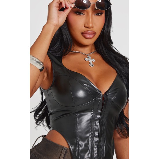 Shape Black Faux Leather Hook and Eye Corset Shape Black Faux Leather Hook and Eye Corset