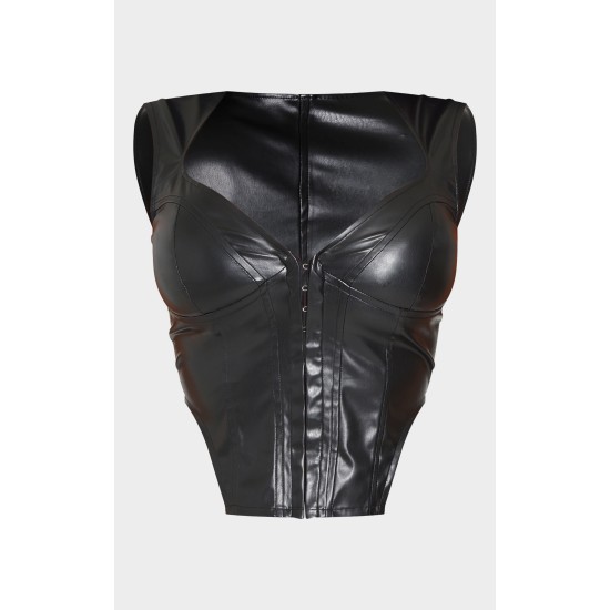 Shape Black Faux Leather Hook and Eye Corset Shape Black Faux Leather Hook and Eye Corset