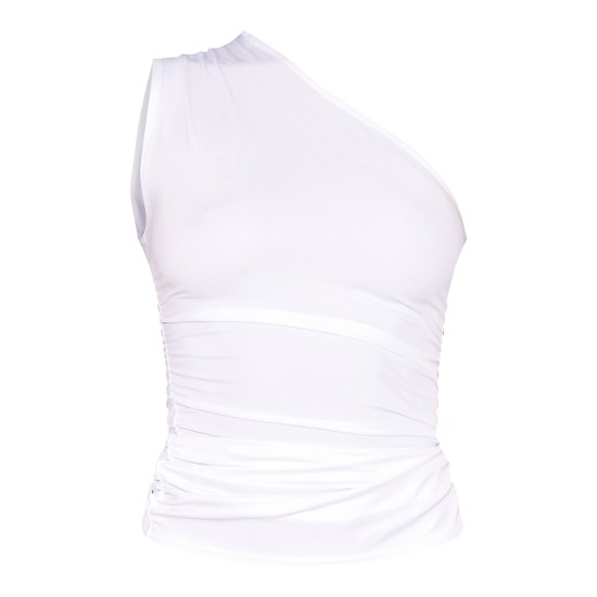 White Stretch Slinky Ruched Side Long Top White Stretch Slinky Ruched Side Long Top