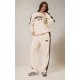 PRETTYLITTLETHING Cream Embroidered Contrast Panel Straight Leg Sweatpants PRETTYLITTLETHING Cream Embroidered Contrast Panel Straight Leg Sweatpants