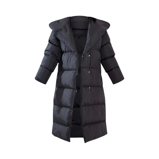 Black Chevron Quilted Maxi Puffer Coat Black Chevron Quilted Maxi Puffer Coat