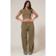 Olive Washed Rib Panel Wide Leg Sweatpants Olive Washed Rib Panel Wide Leg Sweatpants