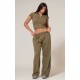 Olive Washed Rib Panel Wide Leg Sweatpants Olive Washed Rib Panel Wide Leg Sweatpants