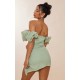 Sage Green Mesh Puff Detail Corset Bodycon Dress Sage Green Mesh Puff Detail Corset Bodycon Dress