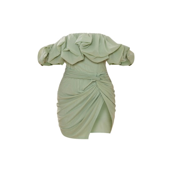 Sage Green Mesh Puff Detail Corset Bodycon Dress Sage Green Mesh Puff Detail Corset Bodycon Dress