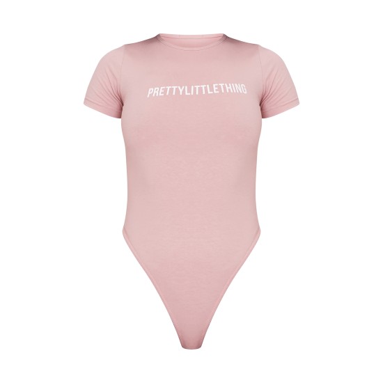 PRETTYLITTLETHING Light Pink Logo Short Sleeve Bodysuit PRETTYLITTLETHING Light Pink Logo Short Sleeve Bodysuit