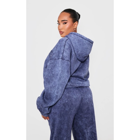 Shape Navy Embroidery Washed Zip Through Hoodie Shape Navy Embroidery Washed Zip Through Hoodie