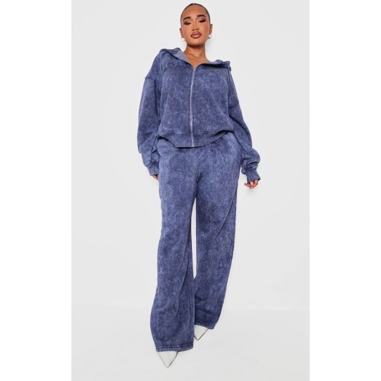 Shape Navy Embroidery Washed Zip Through Hoodie Shape Navy Embroidery Washed Zip Through Hoodie