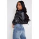 Black Faux Leather Pocket Detail Oversized Cropped Jacket Black Faux Leather Pocket Detail Oversized Cropped Jacket