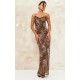 Brown Leopard Print Chiffon Lace Trim Strappy Maxi Dress Brown Leopard Print Chiffon Lace Trim Strappy Maxi Dress