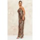 Brown Leopard Print Chiffon Lace Trim Strappy Maxi Dress Brown Leopard Print Chiffon Lace Trim Strappy Maxi Dress