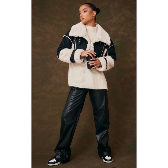 Black Borg Lined Panelled Cropped Aviator Black Borg Lined Panelled Cropped Aviator