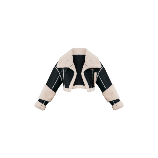 Black Borg Lined Panelled Cropped Aviator Black Borg Lined Panelled Cropped Aviator