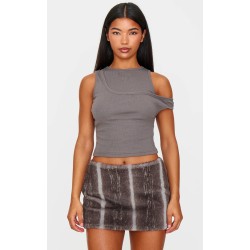 Dark Grey Ribbed Asymmetric Vest Top