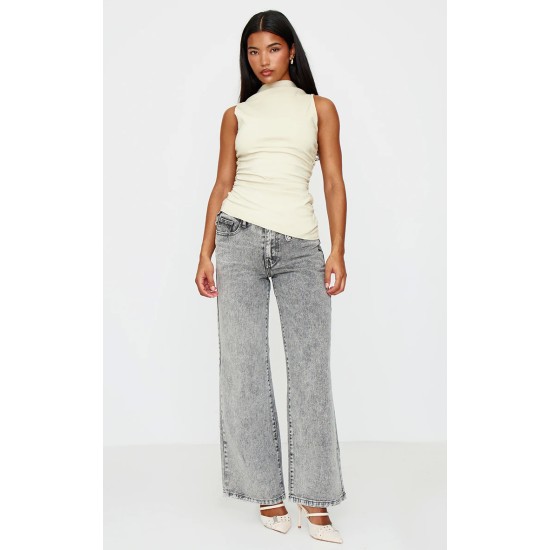 Stone High Neck Ruched Asymmetrical Long Top Stone High Neck Ruched Asymmetrical Long Top