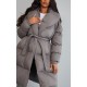Maternity Grey Oversized Collar Belted Longline Puffer Maternity Grey Oversized Collar Belted Longline Puffer