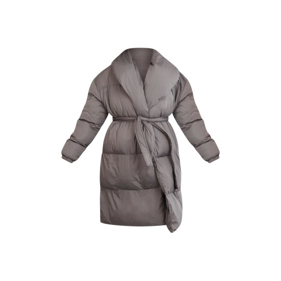 Maternity Grey Oversized Collar Belted Longline Puffer Maternity Grey Oversized Collar Belted Longline Puffer