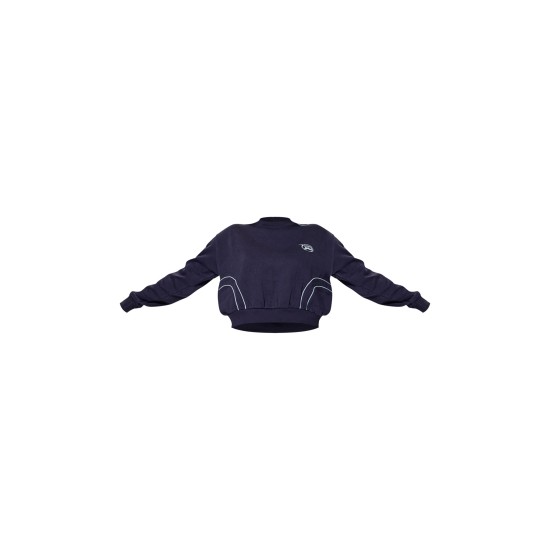 PRETTYLITTLETHING Navy Embroidered Contrast Piping Sweatshirt PRETTYLITTLETHING Navy Embroidered Contrast Piping Sweatshirt