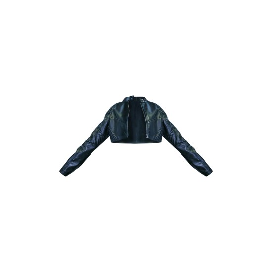 Black Quilted Detail Super Cropped Faux Leather Jacket Black Quilted Detail Super Cropped Faux Leather Jacket