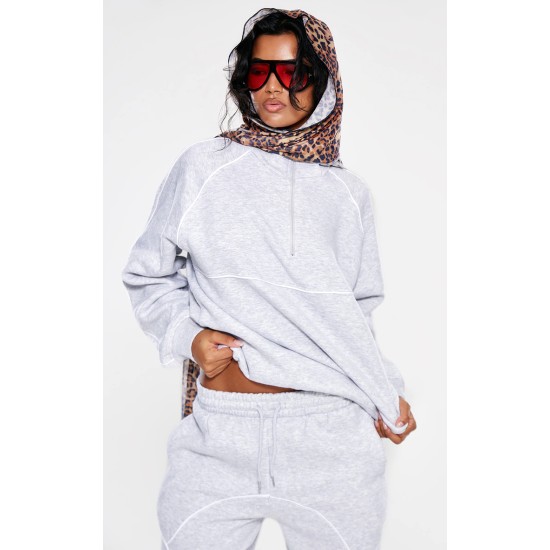 Ash Grey Oversized Contrast Piping Quarter Zip Sweatshirt Ash Grey Oversized Contrast Piping Quarter Zip Sweatshirt
