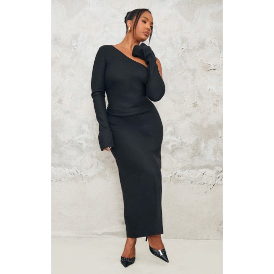 Plus Black Heavy Brushed Asymmetric Ruched Maxi Dress Plus Black Heavy Brushed Asymmetric Ruched Maxi Dress