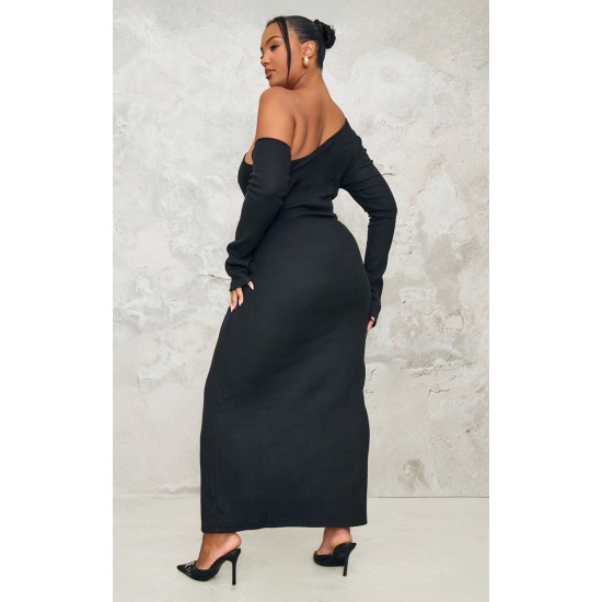 Plus Black Heavy Brushed Asymmetric Ruched Maxi Dress Plus Black Heavy Brushed Asymmetric Ruched Maxi Dress