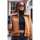 Camel Faux Fur Trim Faux Suede Jacket Camel Faux Fur Trim Faux Suede Jacket