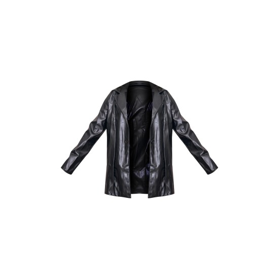 Black Longline Lapel Detail Faux Leather Blazer Black Longline Lapel Detail Faux Leather Blazer
