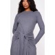 Charcoal Heavy Brushed Rib Wrap Tie Bodycon Dress Charcoal Heavy Brushed Rib Wrap Tie Bodycon Dress